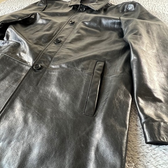 Banana Republic L Black Genuine Leather Driving Coat Minimalist Casual Jacket - Picture 5 of 9